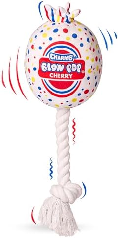 Blow Pop Plush & Rope Dog Toy – Scented Squeaky Plush with Durable Rope Stick – Tug, Fetch & Chew Toy for Dogs – Available in Jumbo & Medium Sizes – Apple, Cherry, Grape & Watermelon