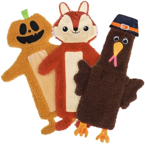SCENEREAL Halloween Thanksgiving Stuffless Dog Squeaky Toys - 3 Pack Interactive Puppy Crinkle Plush Chew Toys for Small Medium Large Dogs Boys Girls