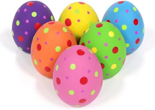 Dog Squeaky Toys, 6 Pcs Egg Shape Interactive Rubber Dog Toys, Durable Chew Fetch Play Toys for Puppies Small Medium Dogs
