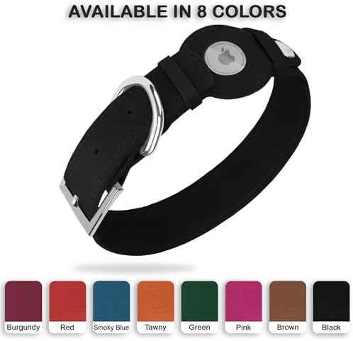 Leather Dog Collar with Airtag Holder - Apple Air Tag Dog Collars - Soft Tracking GPS Pet Collar for Small Medium Large Dogs Breed Puppy (Black, S, 9"-12" Neck Fit)