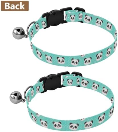 Cute Panda Teal Polka Dots Soft Polyester Pet Collar, 2 Pack Breakaway Cat Collars with Bell