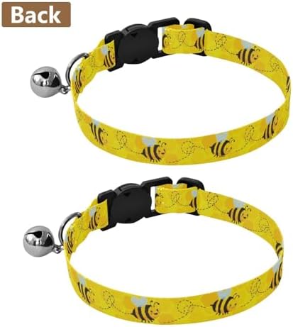 2 Pack Dog Collar Yellow Honeycomb Cartoon Cat Collar Breakaway with Bell, Adjustable Length 10.6" to 17.1"