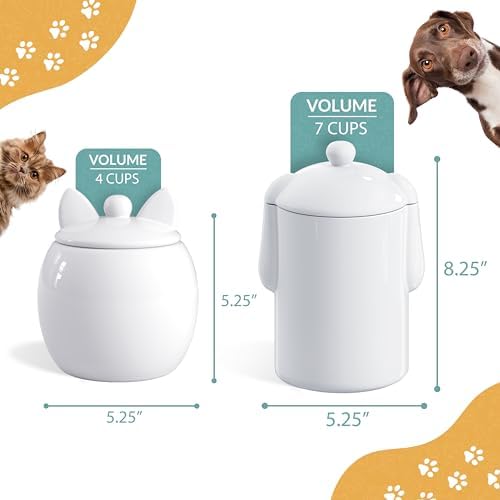 Barnyard Designs Airtight Ceramic Pet Treat Jar Set of 2 White (Dog & Cat)