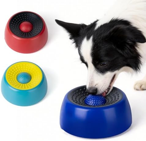 Dog Licking Bowl with Rolling Ball, Interactive Slow Feeder Dog Bowls & Dog Lick Bowl for Boredom Relief, Calming Lick and Roll Bowl for Dogs & Cats with Suction Cups for Wet Food, Peanut Butter