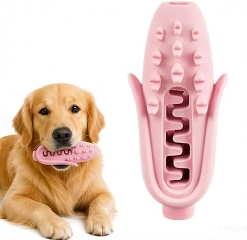 Corn-Shaped Dog Chew Toy for Small to Medium Dogs, Silicone Dental Cleaning Stick, Pink, Interactive Enrichment Toy (Pink)