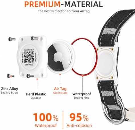 AirTag Dog Collar with QR Code ID, Dog Collar with Air Tag Holder, Black, L