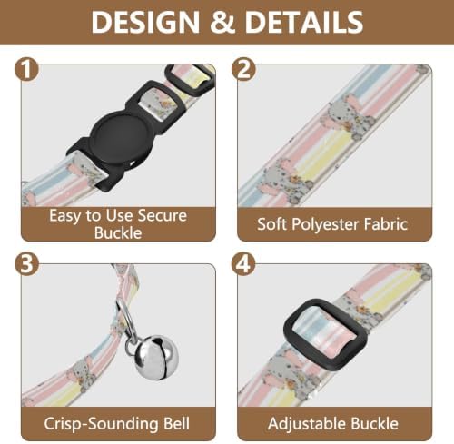 Cute Elephants Stripes Cat Collar 2 Pack Lightweight Pet Collar for Cats and Dogs Adjustable 10.6 to 17.1 Inches
