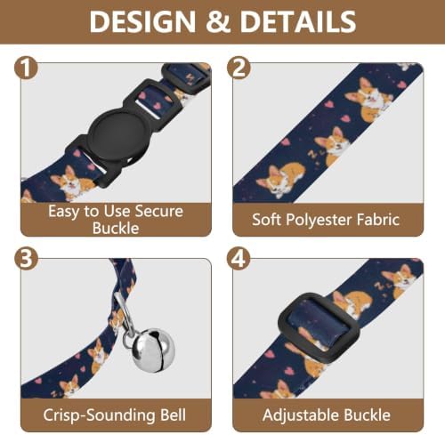 2 Pack Small Dog Collar Cute Cartoon Dogs Poses Collar with Bell for Dog Puppy, Adjustable 10.6 to 17.1 Inches