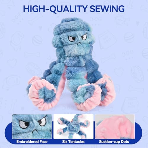 LIFLIX Squeaky Octopus Dog Toy, Large Soft Plush Toy for Indoor Dogs, Interactive Dog Toy to Keep Them Busy, Not for Aggressive Chewers, Blue