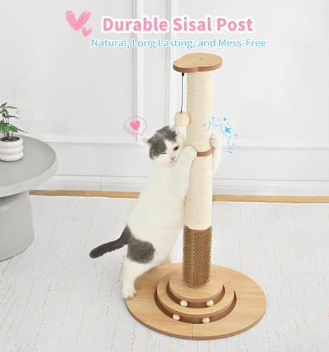 Made4Pets Tall Cat Scratching Post for Indoor Cats with Self Groomer, 33.6"