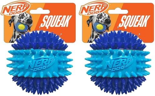 Nerf Dog 3.7in TPR 3-Part Spike Squeak Ball Dog Toy - Dark Blue/Light Blue (Pack of 2)