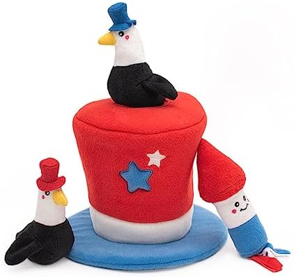 ZippyPaws Americana Top Hat Burrow - Patriotic Interactive Dog Toys for Boredom, Hide & Seek Dog Gifts & Puppy Toys, Colorful Squeaky Pearl Harbor Day Dog Toys for Small & Medium Dogs