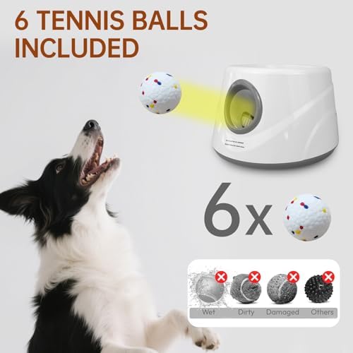Automatic Dog Ball Launcher, 6 ETPU Balls, 20-45ft Distance