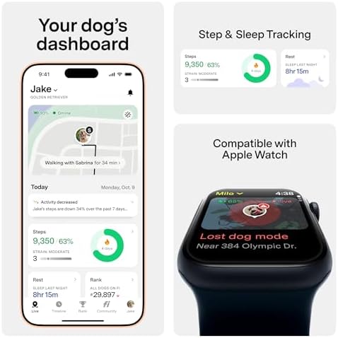 Fi Series 3+ Dog GPS Collar, X-Large Blue Dog Tracker, 12 Months Included | Live 24/7 location updates, escape alerts, activity and sleep insights, waterproof steel build, LED night light