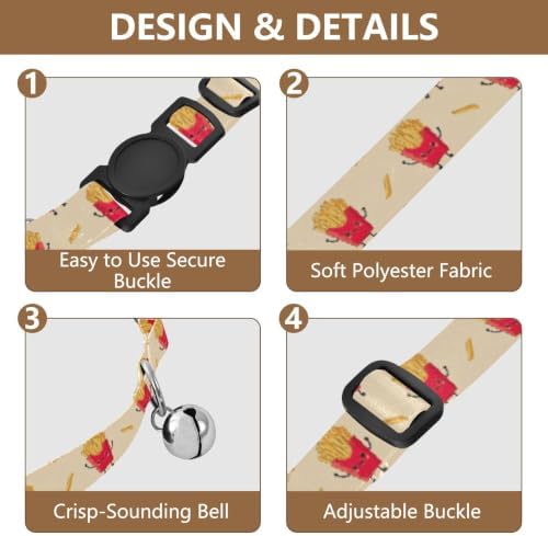 2 Pack Dog Collar Cute Red French Fries Faces Kitten Bell Collar, Adjustable Length 10.6" to 17.1"