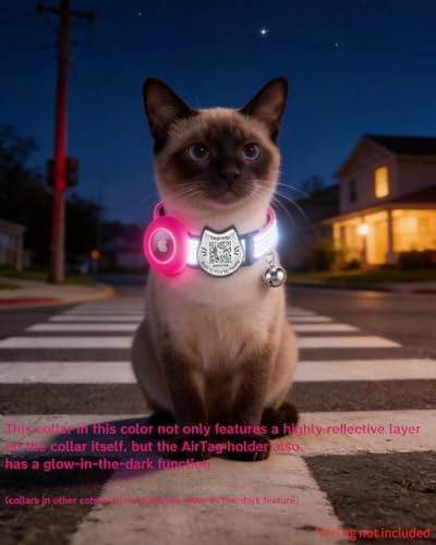 Cat Collar with AirTag Holder, QR Code Tag and Bell (Rose red, Dot Matrix)