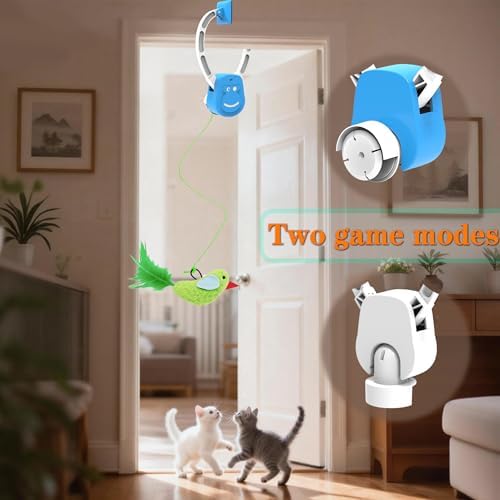 Interactive Cat Toys for Indoor Cats, Smart Interactive Hanging Cat Toy for Door Frame, USB Rechargeable, Automatic Electric Flying Bird Cat Toy Gifts for Bored Indoor Adult & Kitten Cats(Blue)