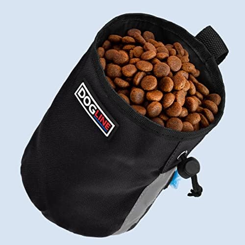 Dogline Dog Treat Pouch: Puppy Training Bag, Pet Kibbles and Snacks Holder, Litter Waste Bags Dispenser with Adjustable Drawstring Closure, Large Capacity with Mesh Pocket, Strong Nylon Material