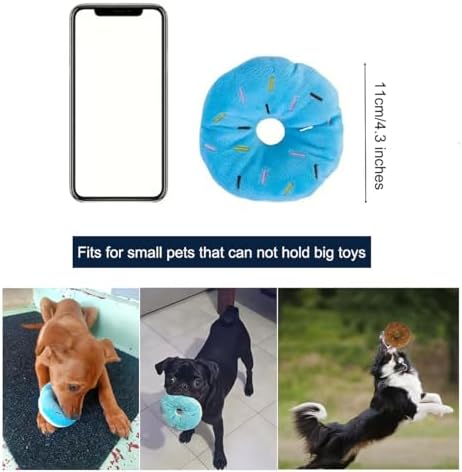 Small Dogs Puppy Squeaky Dog Toy,4-Pack Donut Shaped Interactive Pet Toys,Soft Plush Squeak Toy for Small Dog Exercise (3 Colors)