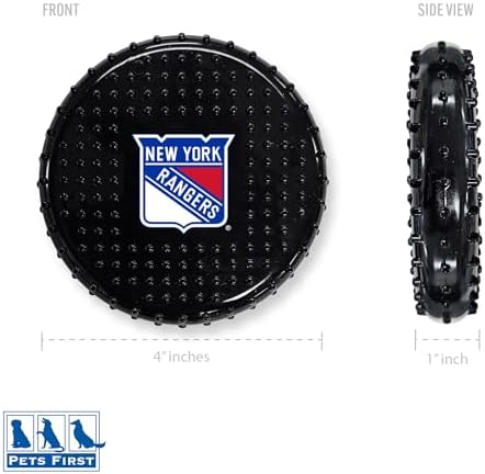 Pets First NHL NY Rangers Hard-Nylon Bacon-Flavored Hockey-Puck Chew Toy, Indestructible Dog and Cat Chewy Toy, Tug, Fetch Toy, Sporty Fun Toy for Dogs