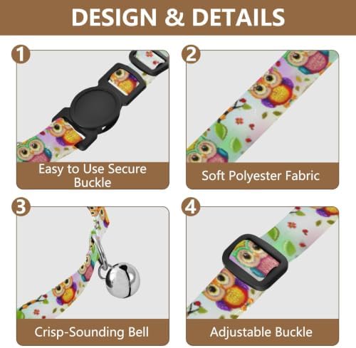 Cute Cartoon Owls Eyes Adjustable Buckle Pet Collars 2 Pack Lightweight Small Dog Collar