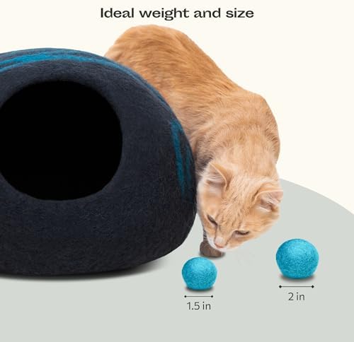 MEOWFIA Wool Ball Toys - 6-Pack of Safe for Cats and Small Dogs Balls - 1.5 Inch Felted Wool Cat Toy and Dog Toy - Perfect with Cat Cave - Silent - Mini Tennis Balls - (1,5in/Aquamarine)