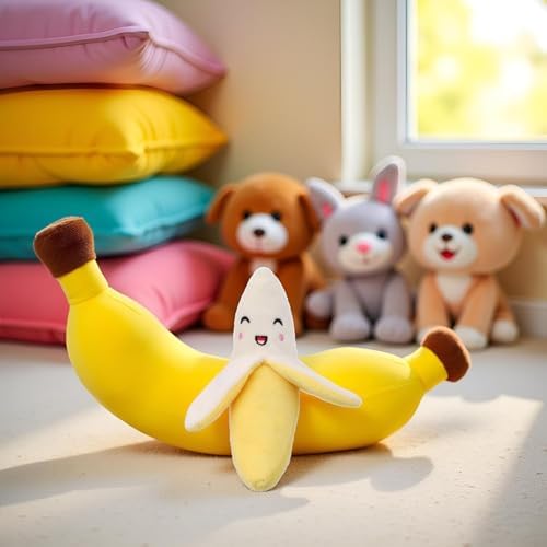 Plush Banana Dog Toy, Squeaky Stuffed Chew Toy for Small Medium Large Dogs, Puppy Boredom Toys，Squeeze Squeaker Puppy Dog Toys Plush Chew