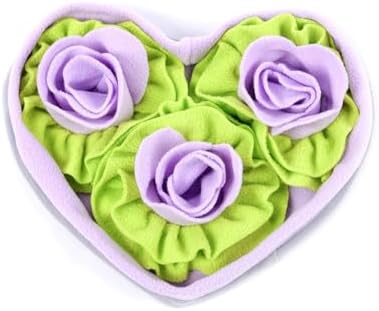 Pet Soft Fleece Snuffle Mat Heart Foraging Mats Dog Rabbit Guinea Pig Interactive Feeding Toy Anti Slip Slow Feeder Treat Dispenser (Purple/Green)
