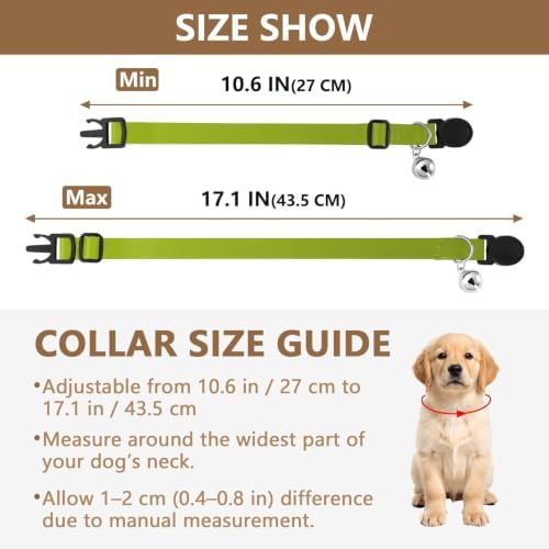 2 Pack Puppy Collar Green Gradient Dog Bell Collar, Adjustable Length 10.6" to 17.1"