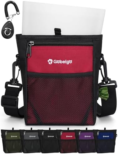 Gobeigo 4 Cup Dog Treat Pouch with Silicone Insert Bag& Clicker(Red)