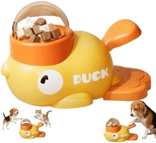 fuzzibud Cat Treat Toy, Duckie Puzzle Cat Feeder,Interactive Dog Toys Food Puzzle Slow Feeder, Cat Treat Dispenser Toy Duck-Shaped Enrichment Toy for Small Medium Dogs and Cats (Yellow)