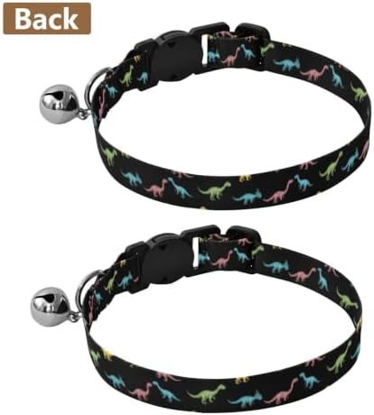 Colorful Dinosaurs Black Pet Collar 2 Pack for Kitten Adjustable Length 10.6" to 17.1"
