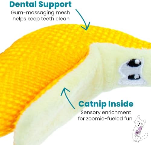 Catstages Dental Banana Cat Toy with Catnip, Dental Mesh & Crinkle Sound, Interactive Kicker for Indoor Cats & Kittens, 5.3"