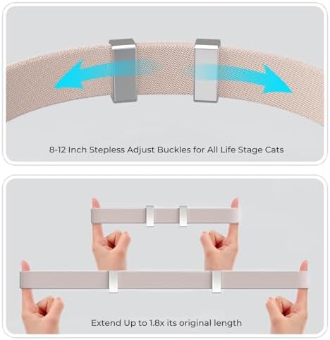 AirTag Cat Collar, Ultra Elastic Cat Tracker Collar (Khaki) | Compatible with Apple Air Tag Holder, Lightweight, Scratch Resistant, Stepless Adjustable Pet Tracking Collars for Cat Kitten