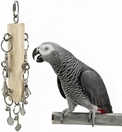 AOTU Stainless Steel Bird Toys for Cockatiels Natural Hardwood Parrot Toys for Large Birds Chew Toy for Macaw, Cockatoo African Greys Medium to Large Parrots Safe and Durable (Sports)