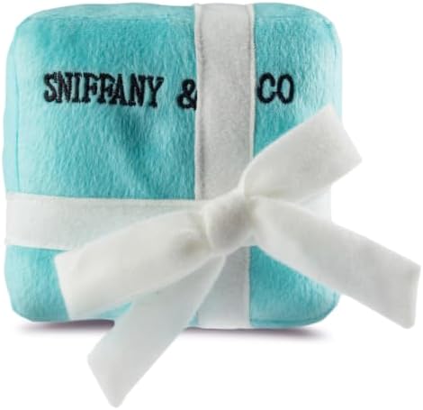 Dog Diggin Designs Sniffany & Co Small Plush Dog Toy Box | Luxury-Inspired Parody Designer Gift Box with Built-in Squeaker, Soft Plush Interactive Dog Toy – Thinking Outside The Box!