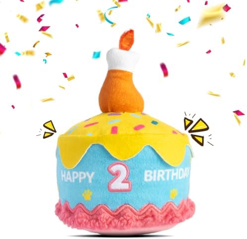 Dog Birthday Cake Toy Decorations, Larger Squeaky Plush Dog Cake Toys