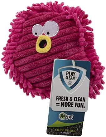 goDog PlayClean Germs Squeaky Plush Dog Toy with Odor-Eliminating Essential Oils, Chew Guard Technology - Pink, Small