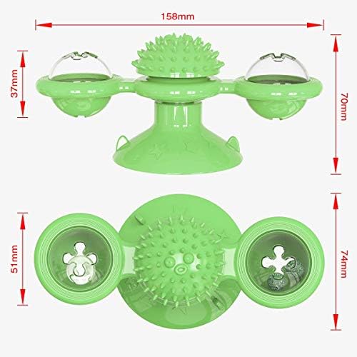 GBSYU Interactive Windmill Cat Toys with LED Light Ball, Catnip, Suction Cup, Cat Exercise, Green