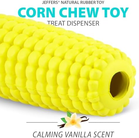 Jeffers Pet Natural Rubber Dog Chew Toy – Yellow Corn, Medium – Treat Dispensing, Vanilla Scent, Durable, Non-Toxic, Dishwasher Safe, Interactive Fetch & Tug Toy - Perfect for Training