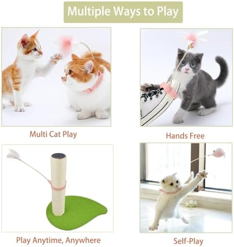 Cat Collar with Feather Toy Attached Interactive Cat Feather Wand Toy Kitty Teaser Toy Cat Neck Toy Hands Free Teasing Wand Feather Silicone Adjustable Collar for Indoor Cat Exercise