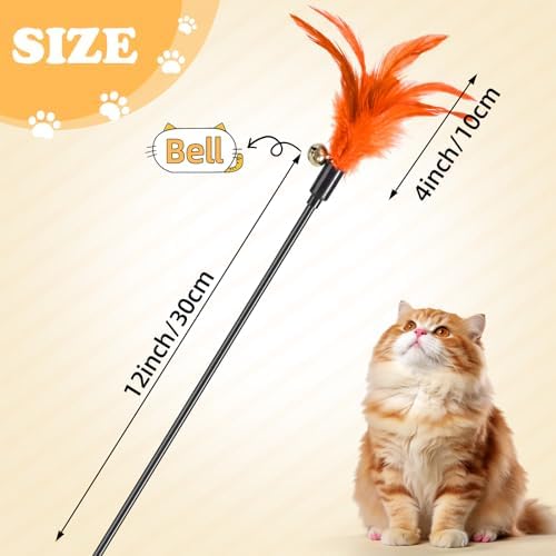 Leitee 15 Pcs Cat Feather Toy Wand Bulk Interactive Stick, Bright Color