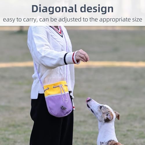 ETIAL Large Capacity Dog Treat Pouch, Waterproof Dog Walking Bag with Shoulder Strap, Built-in Poop Bag Dispenser, Drawstring Closure Dog Food Pouch for Pet Training Walking & Rewarding (Yellow)