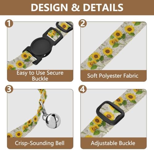 Yellow Sunflowers Green Leaf Dog Collar 2 Pack Pet Collars for Cats Adjustable 10.6 to 17.1 Inches