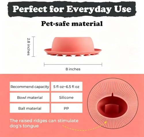 PEDAY Nonslip Dog Slow Feeder Lick Bowl with Ball, Enrichment Toy for Water, Yogurt & Jam, Dishwasher Safe, Coral Orange