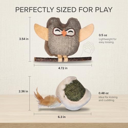 Catnip Silvervine Cat Toys, Owl Plush for Indoor Cats and Kittens, 4 Pack