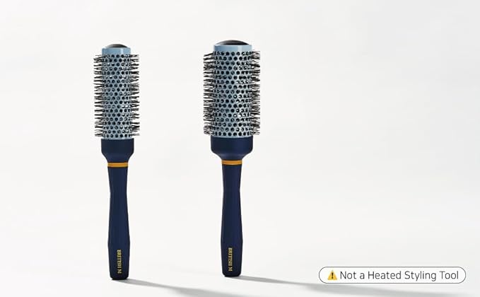BRITISH M Curling Ceramic Brush Round 33mm – Non-Electric Blowout Brush, Anti-Frizz Styling for a Smooth Salon Look – Ideal for All Hair Types