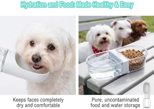 Dog Water Bottle Portable with Food Container & Filter for Travel 12OZ | Feeding & Hydration | Travel Water Bowl | Portable Pet Dispenser | Dog Gifts | Puppy Essentials | for Hiking Camping Beach