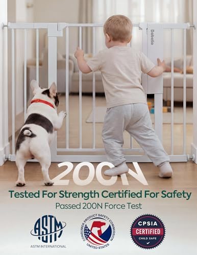 Babelio Smart Baby Gate with Auto-Unlock/Close, Pressure Mounted No Drill for Doorways/Top of Stairs. Pet/Dog Door Wide Walk Thru w/Infrared Sensor & Instant Safety Alert (White, 30.3-47.2" W, 30" H)