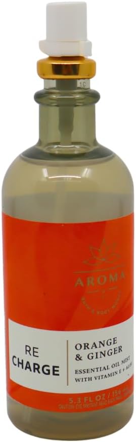 Bath & Body Works Aroma Recharge Orange & Ginger Essential Oil Mist 2-piece Gift Set with a Red Bow for Holiday - 5.3 fl oz Each